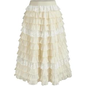 CIDER Lace Mid Rise Layered Maxi Skirt(Beige)