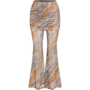 CIDER Low Rise Abstract Ruched Flared Trousers(Khaki)