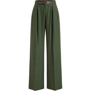 CIDER Mid Rise Houndstooth Belted Straight Leg Trousers(Green)