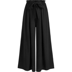 CIDER Mid Rise Ruched Knotted Wide Leg Trousers(Black)