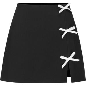 CIDER Mid Rise Solid Bowknot Skort(Black)