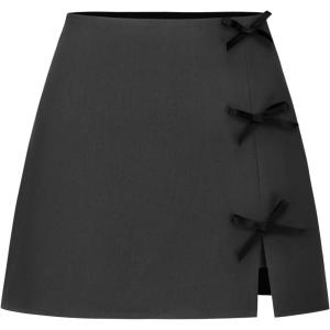 CIDER Mid Rise Solid Bowknot Skort(Grey)