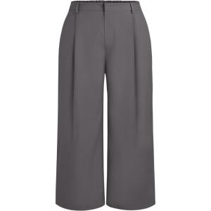 CIDER Mid Waist Pleated Pocket Wide Leg Pants Curve & Plus(Grey)