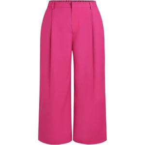CIDER Mid Waist Pleated Pocket Wide Leg Pants Curve & Plus(Pink)