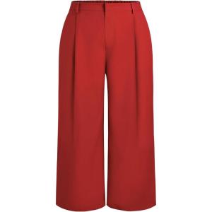 CIDER Mid Waist Pleated Pocket Wide Leg Pants Curve & Plus(Red)