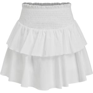 CIDER Mini Two Layer Ruffle Tiered for Women High Waist Skirt(White)