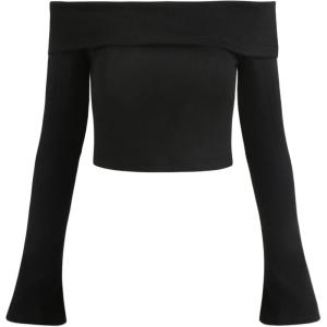 CIDER Off The Shoulder Sweater for Womens Cropped Sexy Long Sleeve Going Out Tops Trendy 2025(Black)
