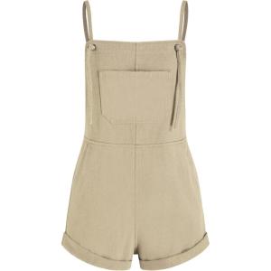 CIDER Overall Shorts For Women Jean Denim Rompers Adjustable Strap Loose Fit Overalls Summer Casual Outfits with Pockets(Khaki)