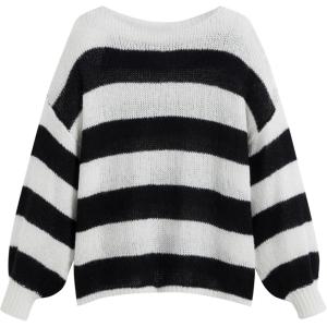 CIDER Oversized Boat Neck Long Sleeve Sweater Trendy Casual Women’s Knitwear(Black)