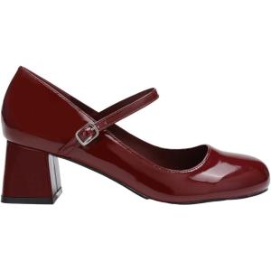 CIDER Patent Leather Chunky Heeled Mary Jane Shoes(Wine)