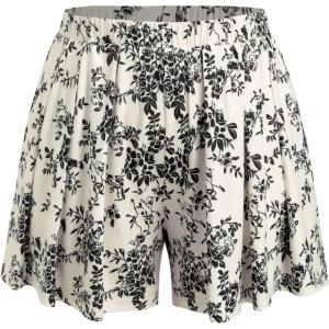 CIDER Plus Size Women Shorts Elastic Waist Wide Leg Flowy Shorts Lounge Summer Vacation Boho Casual Outfits(Beige)