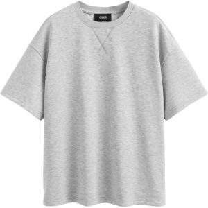 CIDER Round Neckline Solid Short Sleeve Sweatshirt(Grey)
