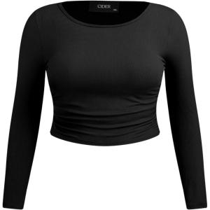 CIDER Ruched Long Sleeve Top Curve & Plus(Black)