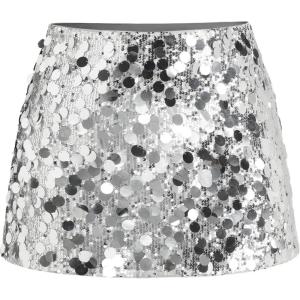 CIDER Sequin Mid Waist Mini Skirt Curve & Plus(Silver)
