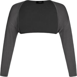 CIDER Solid Collarless Long Sleeve Crop Shrug Curve & Plus(Grey)