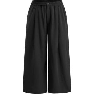 CIDER Solid High Waist Pleated Wide Leg Trousers Curve & Plus(Black)