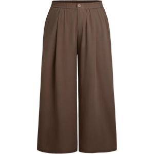 CIDER Solid High Waist Pleated Wide Leg Trousers Curve & Plus(Brown)