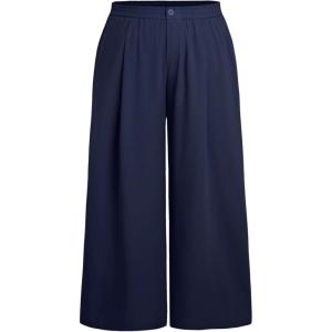 CIDER Solid High Waist Pleated Wide Leg Trousers Curve & Plus(Navy Blue)