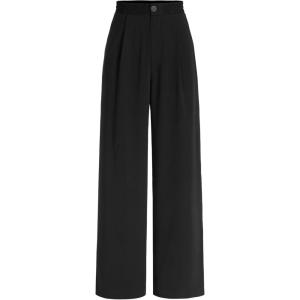 CIDER Solid High Waist Pleated Wide Leg Trousers(Black)