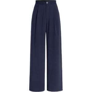 CIDER Solid High Waist Pleated Wide Leg Trousers(Dark Navy)