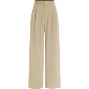 CIDER Solid High Waist Pleated Wide Leg Trousers(Khaki)