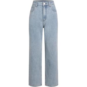 CIDER Solid Mid Waist Pocket Straight Leg Jeans(Denim)