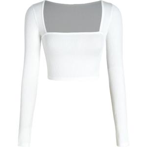 CIDER Solid Square Neck Knitted Crop Top(White)