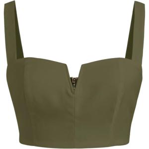 CIDER Solid V-Wire Crop Tank Top(Olive Green)