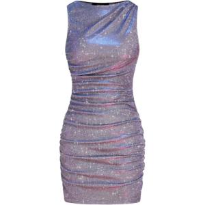 CIDER Star Glitter Ruched Mini Dress(Purple)