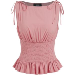 CIDER Summer Tank Tops for Women Sleeveless Smocked Top Casual Summer(Pink)