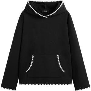 CIDER Terry Contrasting Binding Pocket Oversized Hoodie(Black)