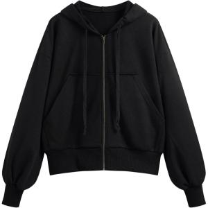 CIDER Terry Solid Zipper Pocket Oversized Hoodie(Black)
