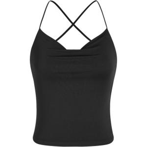 CIDER Tie Back Criss Cross Crop Tank Top(Black)