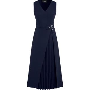 CIDER V-Neck Solid Split Midi Dress(Dark Navy)