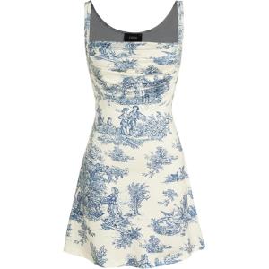 CIDER Women A-Line Mini Dresses Square Neck Ruched Floral Fit and Flare Casual Summer Semi Formal Dress(Blue)