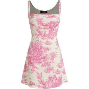 CIDER Women A-Line Mini Dresses Square Neck Ruched Floral Fit and Flare Casual Summer Semi Formal Dress(Pink)