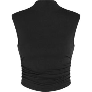 CIDER Women Solid High Neck Sleeveless Ruched Basic Cropped Tank Top Going Out Tops Trendy 2025 Summer Outfits(Black)