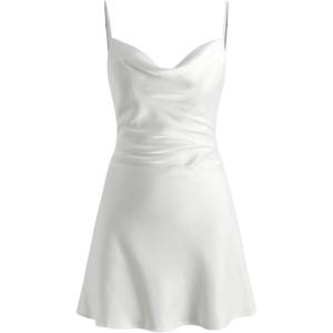 CIDER Women Summer 2025 Wedding Guest Cocktail Dresses Solid Satin Cowl Neck Cami Mini Dress(White)