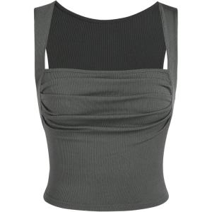 CIDER Women Tank Tops Ruched Square Neck Sleeveless Going Out Cute Crop Top Trendy(Grey)