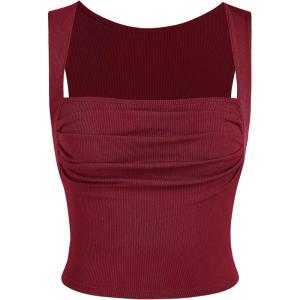 CIDER Women Tank Tops Ruched Square Neck Sleeveless Going Out Cute Crop Top Trendy(Red)