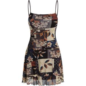 CIDER Women Western Mini Dress Floral Spaghetti Strap Cami Short Vintage Short Sundress Summer Boho Dresses(Brown)