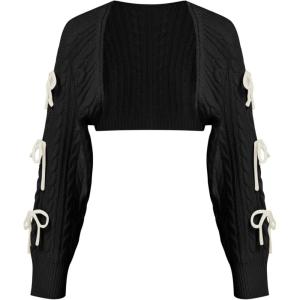 CIDER Women’s Bow Sweater Cardigan Cable Knit Cute Long Sleeve Cop Bolero Shrug(Black)