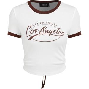 CIDER Women’s California Los Angeles Letter Knotted Short Sleeve Tee(White)