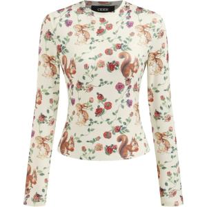 CIDER Women’s Floral Knitted Long Sleeve Mock Neck Going Out Slim Fit Tops Fall Outfits Trendy Clothes(Ivory)