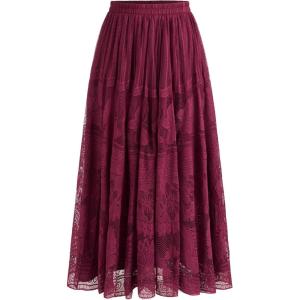 CIDER Women’s Long Maxi Lace Skirt Floral Lace Mesh Trendy Skirts