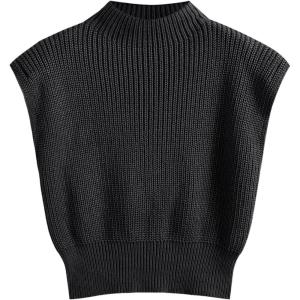 CIDER Women’s Mock Neck Sleeveless Sweater Tops Cap Sleeve Sweater Vests Tank Tops(Black)