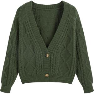 CIDER Women’s Plus Size Cropped V-Neck Cardigan Long Sleeve Sweater(Green)