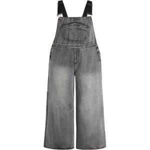 CIDER Women’s Plus Size Denim Overall Bib Wide Leg Adjustable Strap Jean Jumpsuits with Pockets(Black)