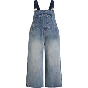 CIDER Women’s Plus Size Denim Overall Bib Wide Leg Adjustable Strap Jean Jumpsuits with Pockets(Blue)