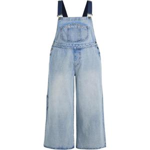 CIDER Women’s Plus Size Denim Overall Bib Wide Leg Adjustable Strap Jean Jumpsuits with Pockets(Denim)